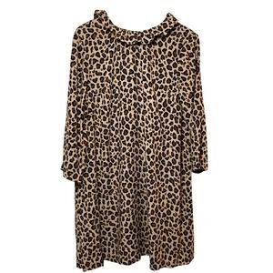 Crown & Ivy Women's Leopard Print Ruffle Collar Long Sleeve Dress